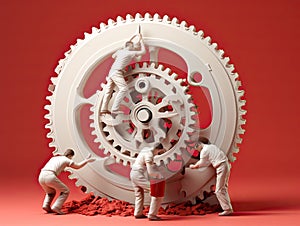 3d models people red and white at work