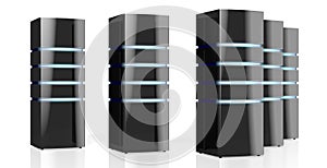 3D modern black servers with LED lights - great for topics like data center/ hosting/ storage etc
