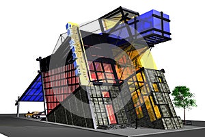 3D modern building with stained glass