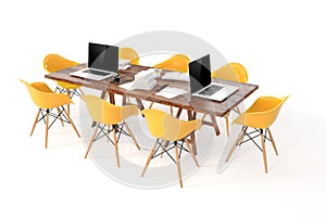 3d modern computer workplace, conference table