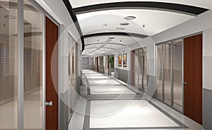 3D modern hotel hallway