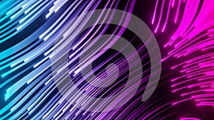 3D modern illustration wavy motion of bright lights changing their color on a black background, abstract design