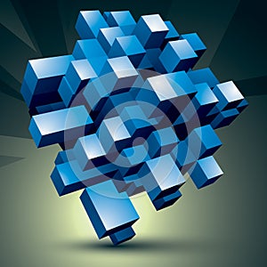 3D modern stylish abstract construction, blue facet object constructed from different geometric parts