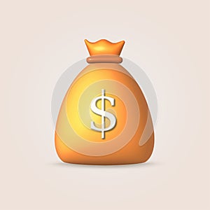 3d money bag with dollar icon. Vector