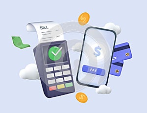 3D money transfer. Mobile payment, financial security for online shopping. Online sending money, Mobile payment business