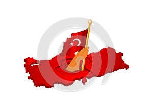 3D moon and star figure on turkey 3D map render, waving flag turkey, turkish flag, eps 10 vector illustration