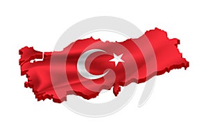 3D moon and star figure on turkey 3D map render, waving flag turkey, turkish flag, eps 10 vector illustration