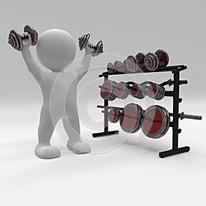 3D a Morph Man exercising with gym weights