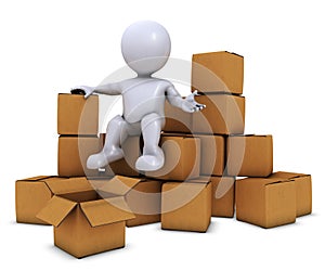 3D Morph Man with shipping boxes