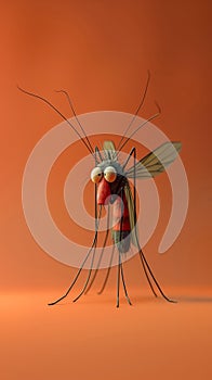 3d mosquito isolated on orange background. Vertical layout