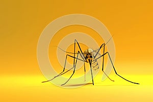 3d mosquito isolated on yellow background. Horizontal layout