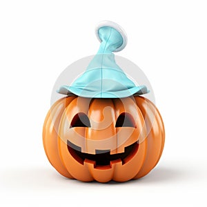 3d Mtl Halloween Pumpkin With Blue Hat On White