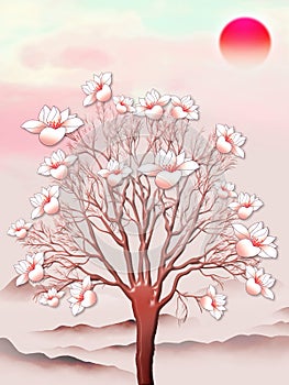 3d mural wallpaper for canvas for frames digital graphic like the impression of drawing . Branches of flowers multi-colors and sim