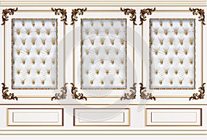 3d mural wallpaper Classic armchair in classic interior space.Walls with mouldings,ornate cornice Decorative columns and flowers J