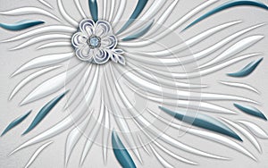 3d mural wallpaper decoration Abstract fractal fantastic flower . gray and Turquoise color in background