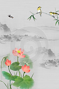 3d mural wallpaper flowers branches , butterfly , birds .Suitable for use on a wall frame