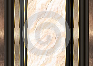 3d mural wallpaper. Modern wall decor abstract, golden lines, and marble and wooden and black shapes