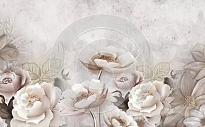 3d mural wallpaper with simple floral background . modern flowers in simple wall