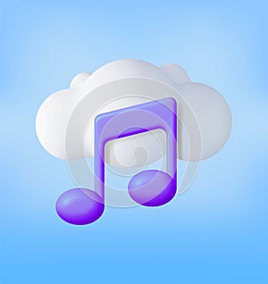 3D Music Note in Cloud. Render Streaming Music