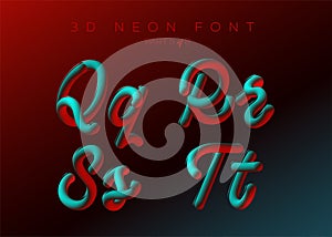 3D Neon Led Font. Liquid Matte Rounded Type. Neon Bubble Typeset