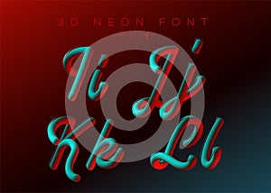 3D Neon Led Font. Liquid Matte Rounded Type. Neon Bubble Typeset