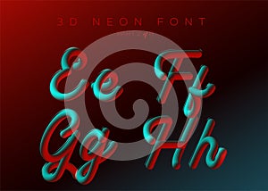 3D Neon Led Font. Liquid Matte Rounded Type. Neon Bubble Typeset