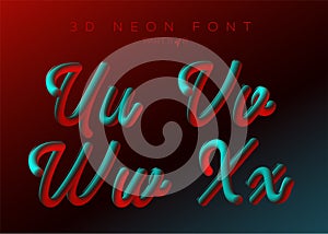 3D Neon Led Font. Liquid Matte Rounded Type. Neon Bubble Typeset