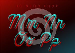 3D Neon Led Font. Liquid Matte Rounded Type. Neon Bubble Typeset