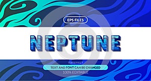 3d neptune wave fluid water editable text effect. eps vector file. deep blue ocean