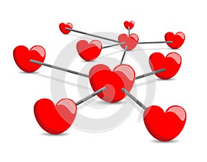 3D Network of Red Hearts