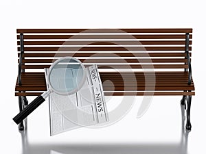 3d Newspapers with magnifying glass. Job search concept