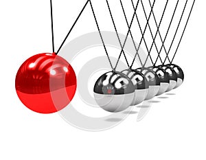 3d Newtons cradle with swinging red ball