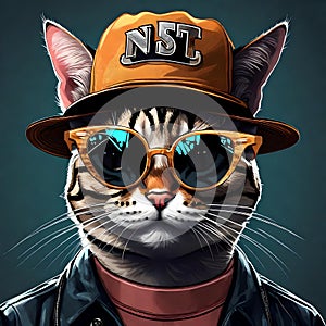 3d NFT illustration of a cat , looking straight in the camera
