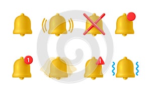 3d notification golden bell icon collection realistic vector ring attention alert reminder signal