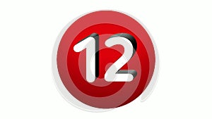 3D Number 12 sign symbol animation motion graphics icon on red sphere