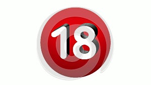 3D Number 18 sign symbol animation motion graphics icon on red sphere