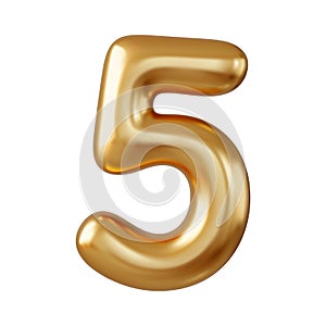 3d Number 5. Five Number sign gold color.