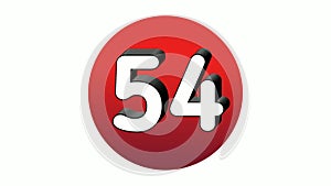 3D Number 54 sign symbol animation motion graphics icon on red sphere