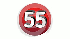 3D Number 55 sign symbol animation motion graphics icon on red sphere