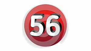 3D Number 56 sign symbol animation motion graphics icon on red sphere