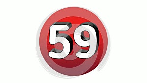 3D Number 59 sign symbol animation motion graphics icon on red sphere