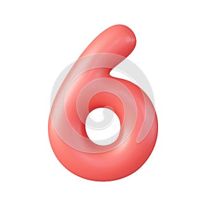 3d Number 6. six Number sign red color.