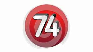 3D Number 74 sign symbol animation motion graphics icon on red sphere