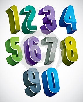 3d numbers set, colorful glossy numerals for design