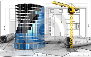 3d of office building construction