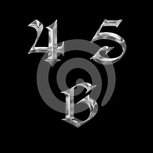 3D old Gothic metal capital letter alphabet - digits 4-6