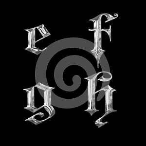 3D old Gothic metal lowercase alphabet - letters e-h