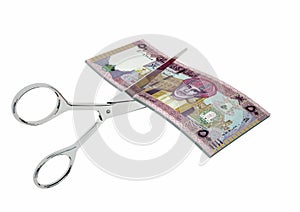 3D Omani Currency with pairs of Scissors