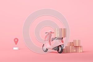 3D Online express delivery scooter service concept, fast response delivery by scooter, courier Pickup, Delivery, Online Shipping