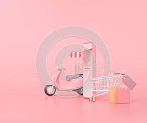 3D Online express delivery service concept, fast response delivery by scooter, courier Pickup, Delivery, Online Shipping Services